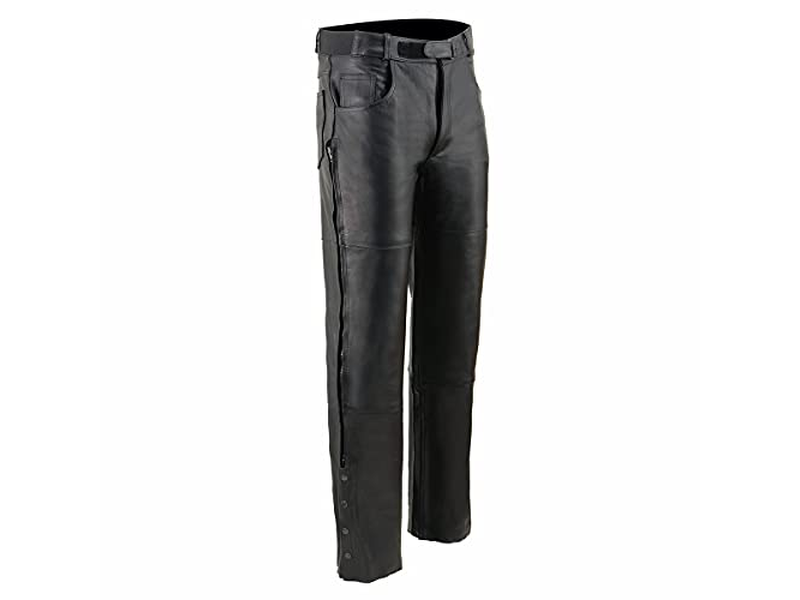 Men's Black Leather Motorcycle Over Pants with Jean Style Pockets