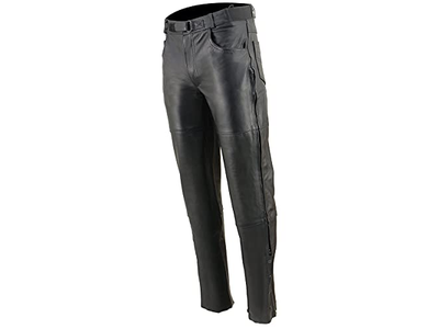 Men's Black Leather Motorcycle Over Pants with Jean Style Pockets